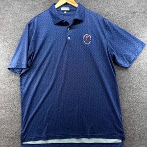 Peter Millar Summer Comfort Mens Polo Shirt Blue Geometric Print Golf Size L